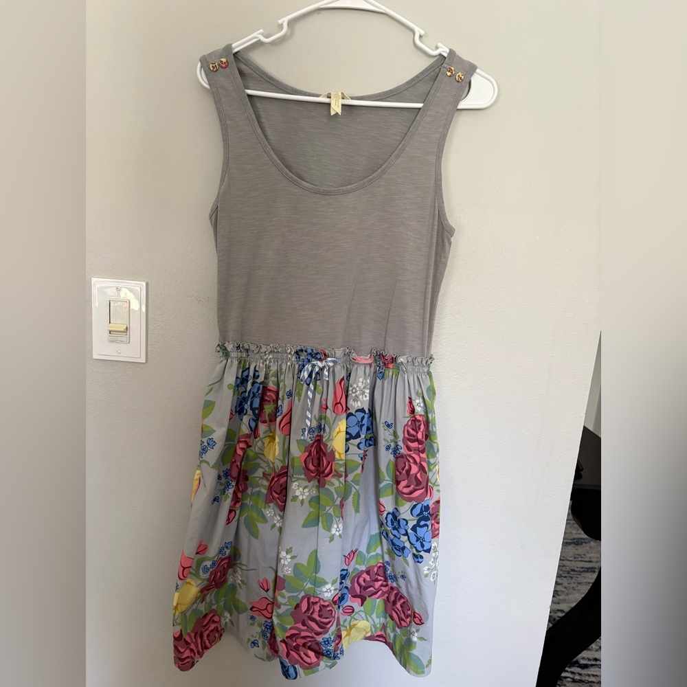 Matilda Jane Gray Tank Dress with Pink Rose Floral Skirt